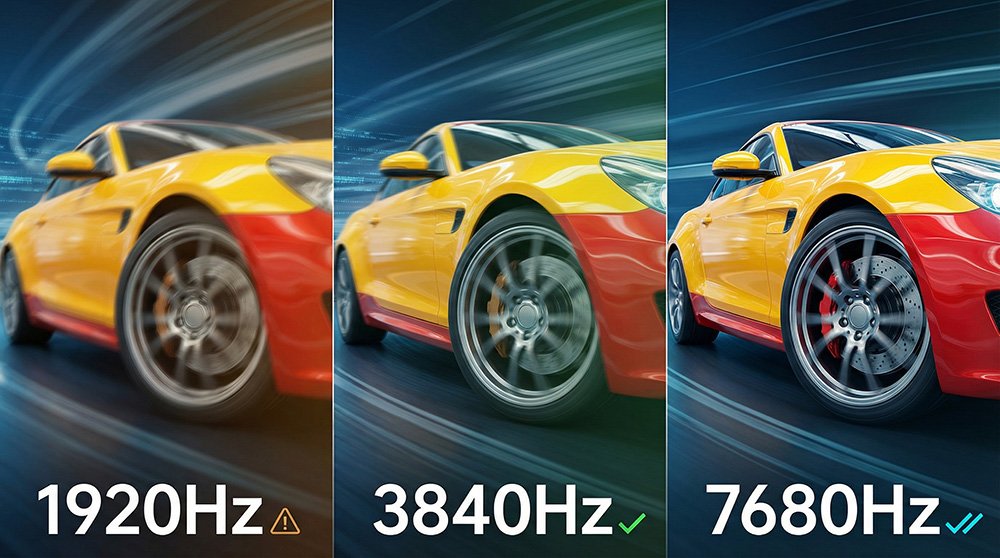 LED Refresh Rate Comparison Chart - Three Levels - Motion Blur Effect LED Refresh Rate Comparison Chart - Three Levels - Motion Blur Effect